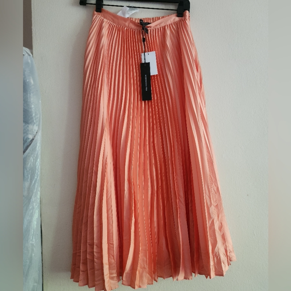 BCBG MaxAzria  Pleated Maxi Skirt XS Tangelo Orange Lined Nwt